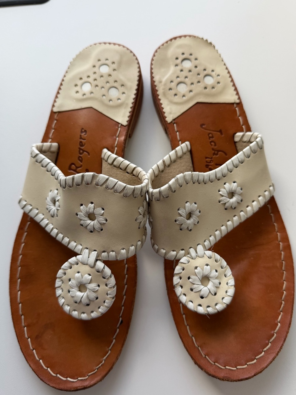 Jack Rogers Palm Beach Thong Sandal White Bone Leather Size 7